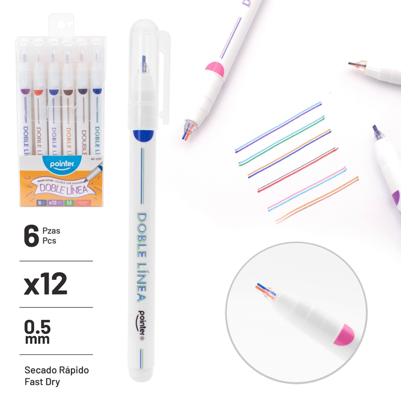 MARCADOR DOBLE LINEA x 6 PZAS.