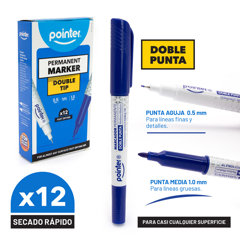 MARCADOR PERMANENTE AZUL DOBLE PUNTA