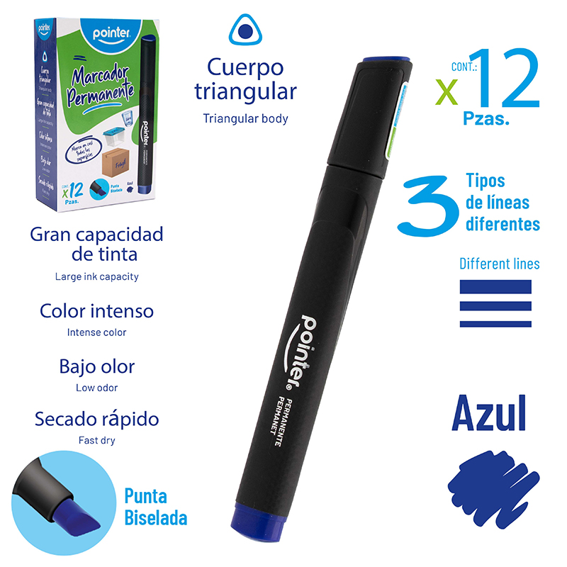 MARCADOR PERMANENTE AZUL - CUERPO TRIANGULAR
