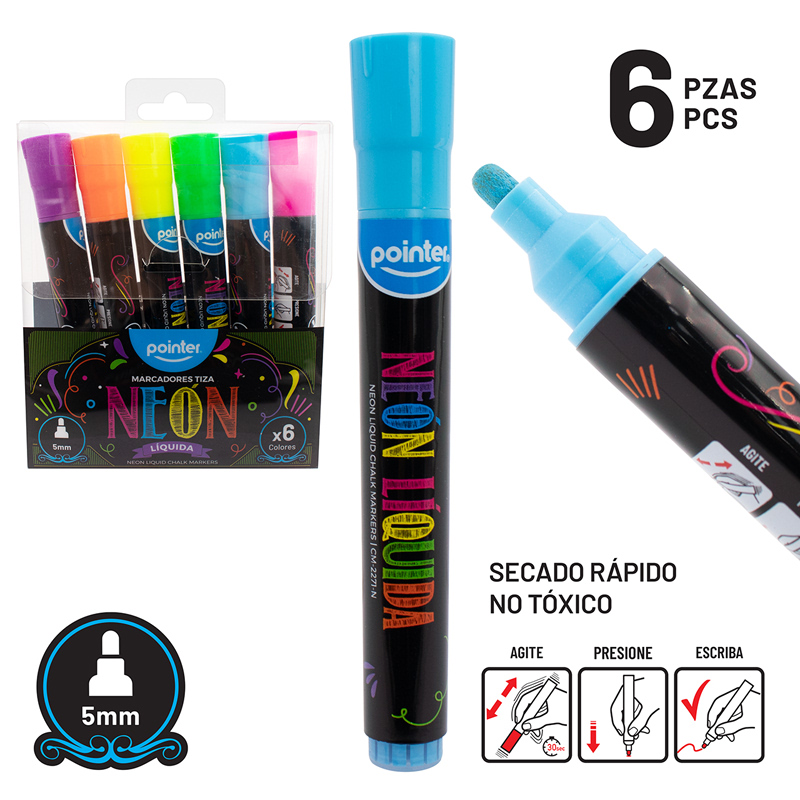 MARCADORES DE TIZA LIQUIDA x6 COLORES NEON