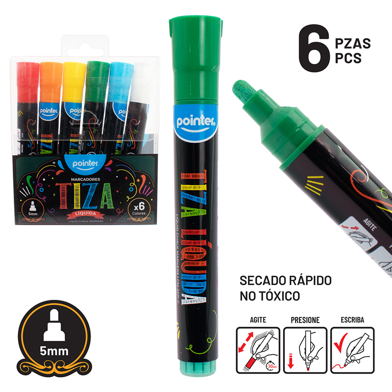 MARCADORES DE TIZA LIQUIDA x6 COLORES
