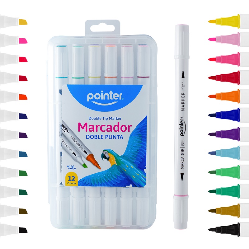 SET DE MARCADORES DELGADOS DOBLE PUNTA x12 COLORES