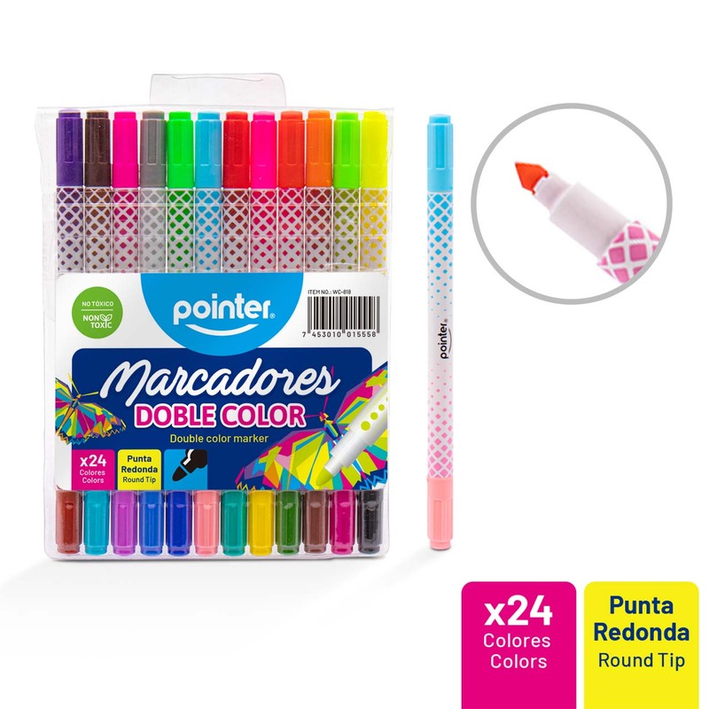 MARCADORES DOBLE PUNTA x12 PZS/ x24 COLORES