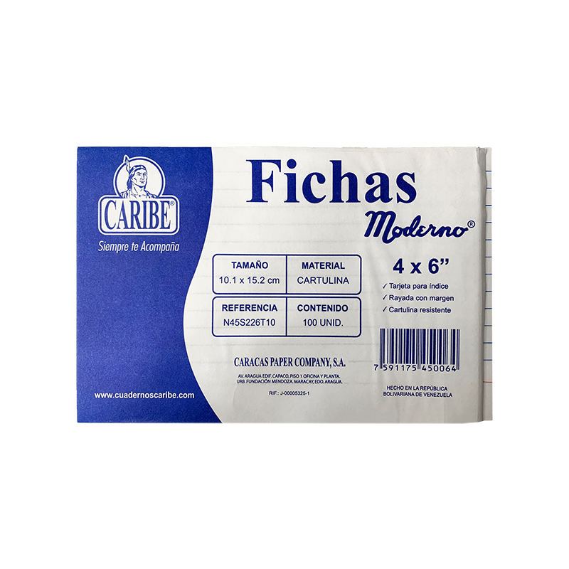 TARJETAS INDICE RAYADAS (FICHAS) 4X6"