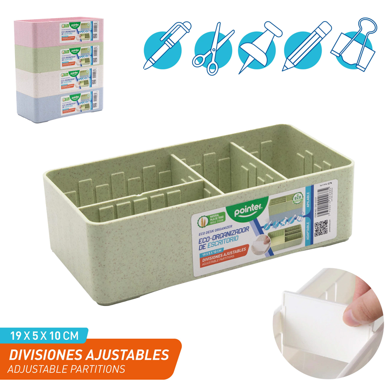 ECO-ORGANIZADOR DE ESCRITORIO - 19x5x10Cm (DIVISIONES AJUSTABLES)