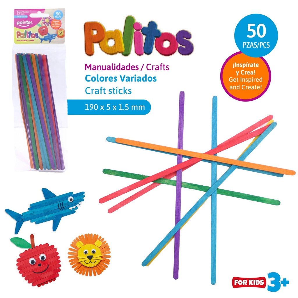 PALITOS DE COLORES PARA MANUALIDADES X50 PZAS