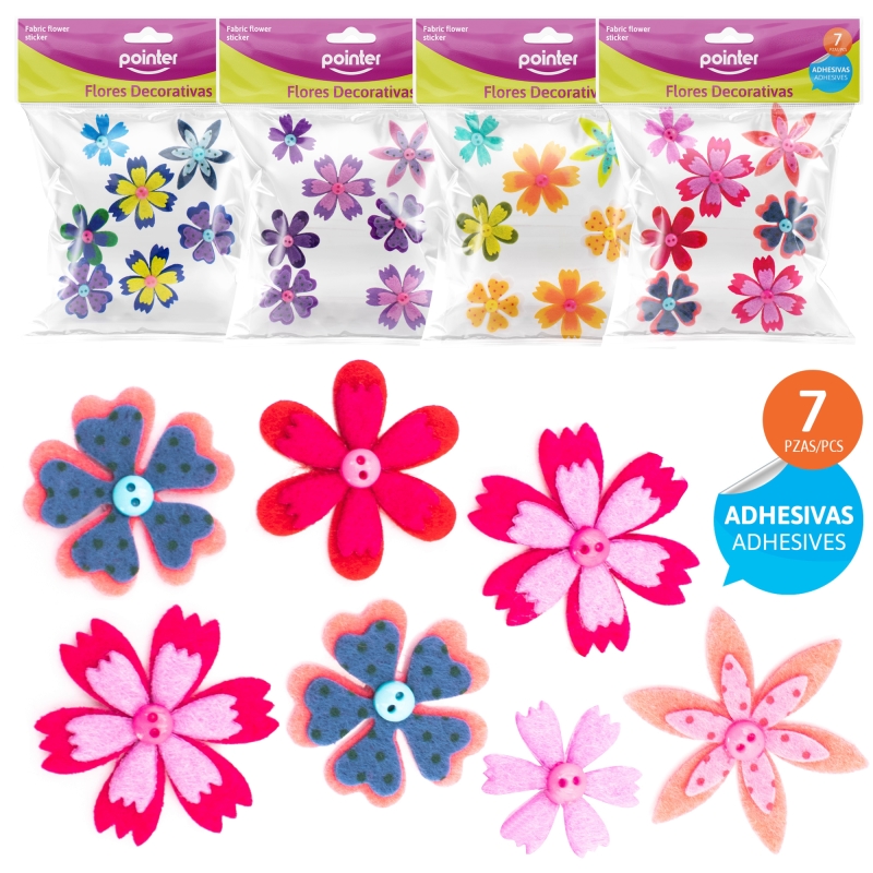 FLORES DECORATIVAS ADHESIVAS x 7 PZAS.