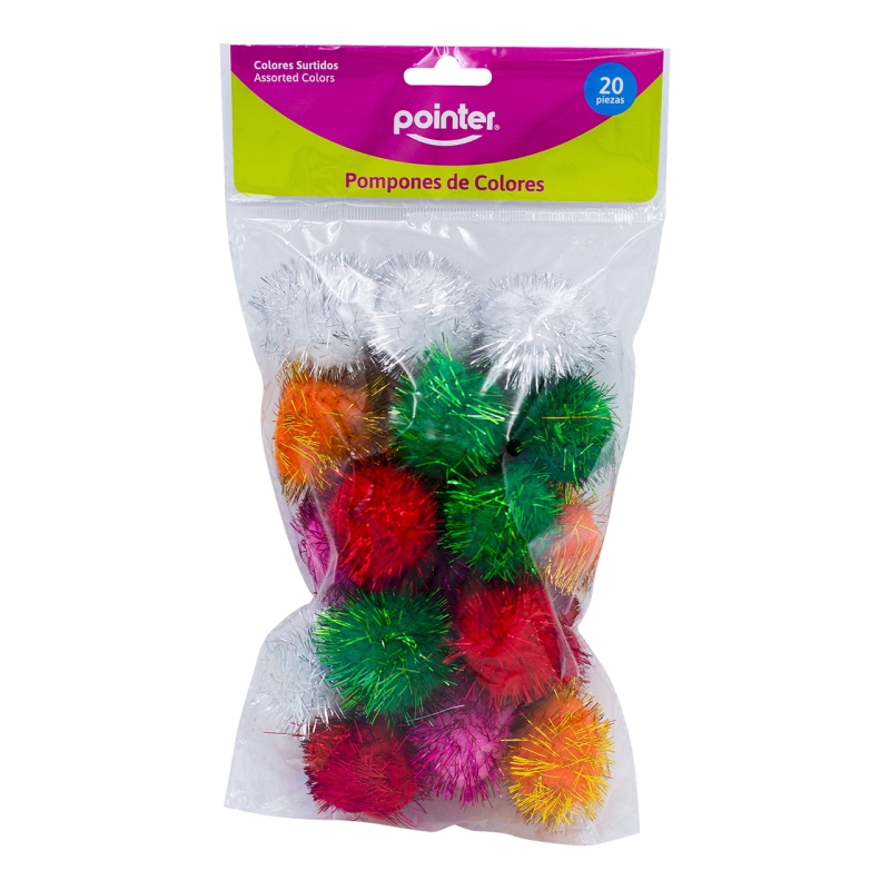 POMPONES GLITTER MULTICOLOR - x20PZAS