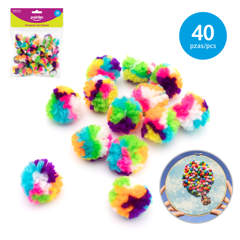 POMPONES MULTICOLORES x40PZAS