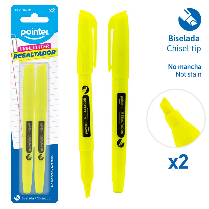 RESALTADOR FLUORESCENTE DELGADO AMARILLO x2PZS.