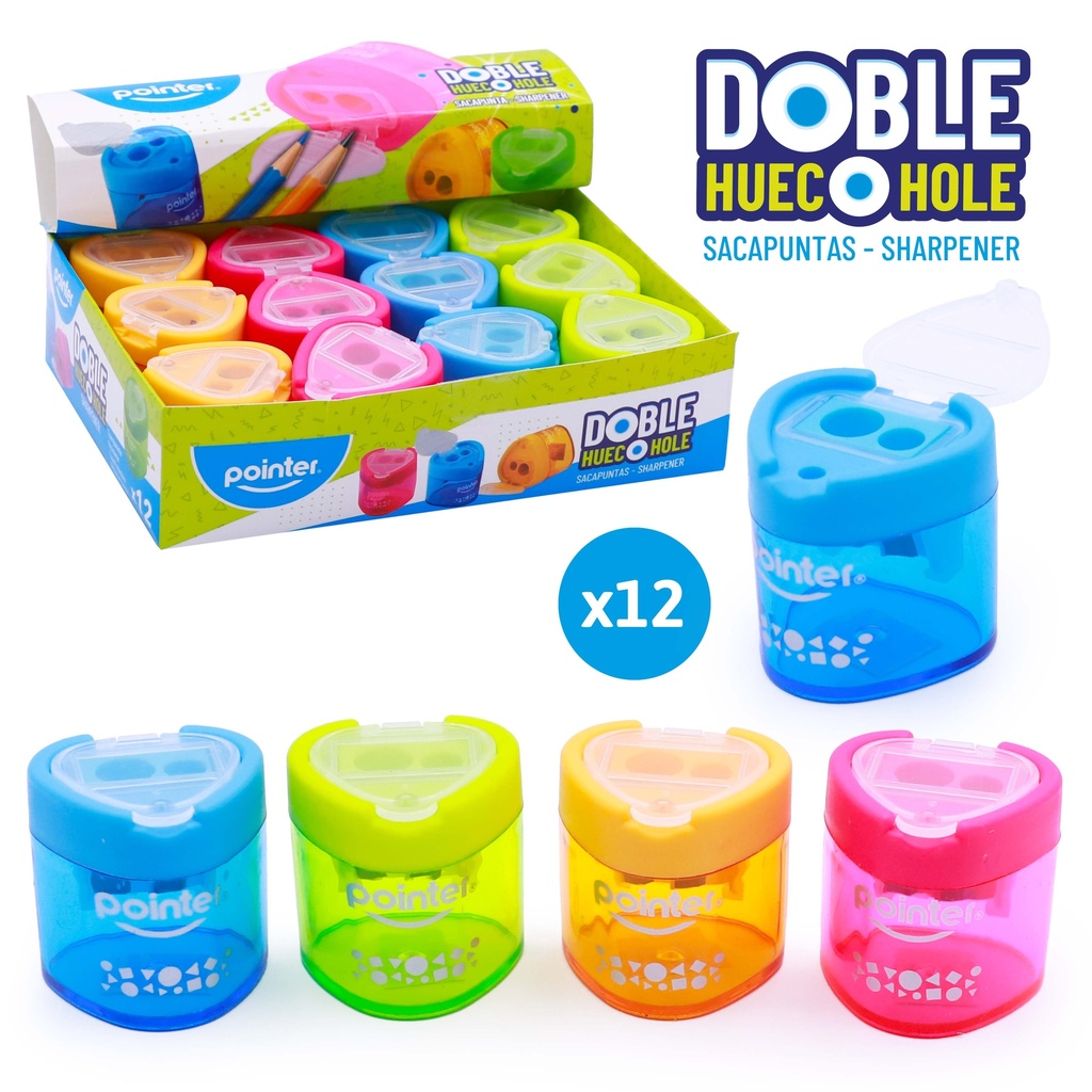 SACAPUNTAS PLASTICO DOBLE CON DEPOSITO