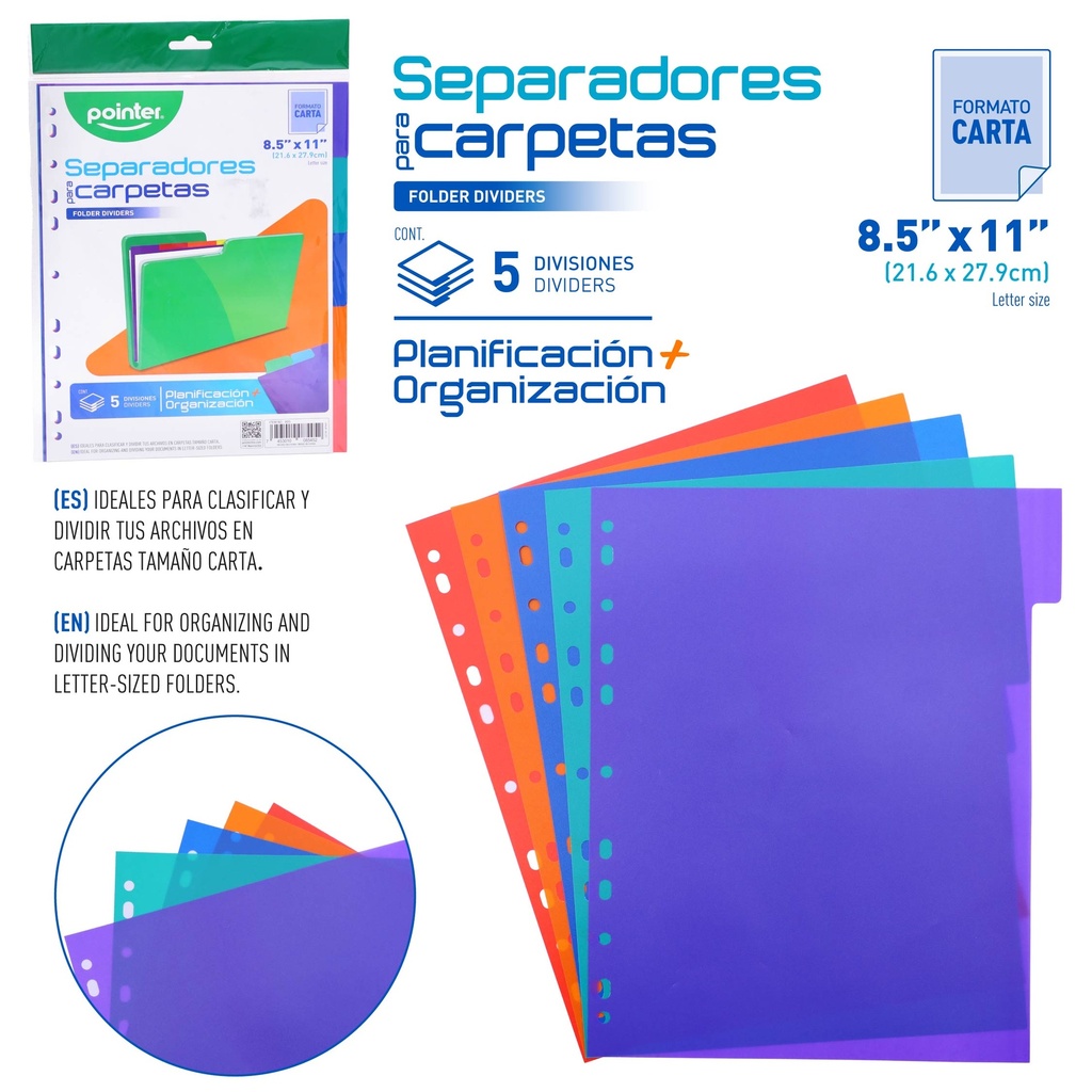 SEPARADORES PLASTICOS 5 DIVISIONES 8.5"x11"