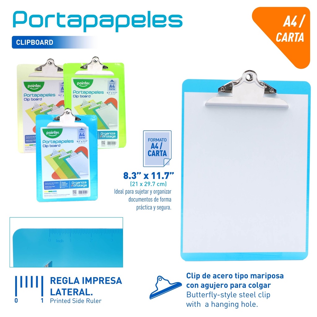 TABLA LEGAJADORA ACRILICA - CARTA/A4 22,8x31,8Cm 