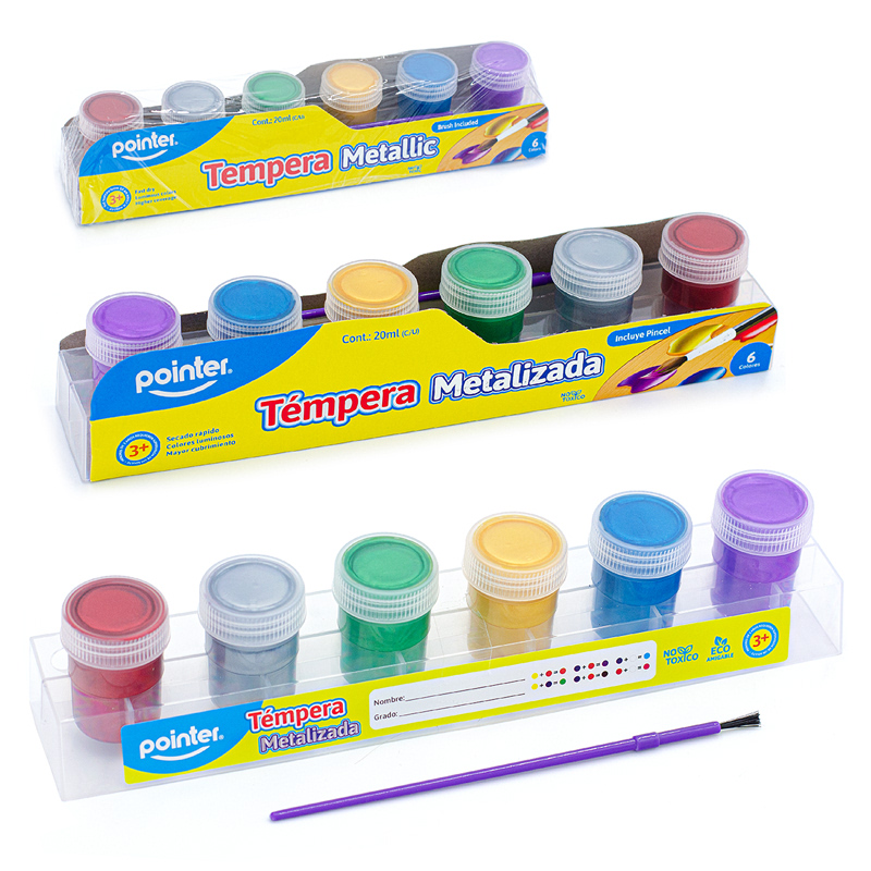 SET DE TEMPERAS x6 COLORES METALIZADOS + PINCEL