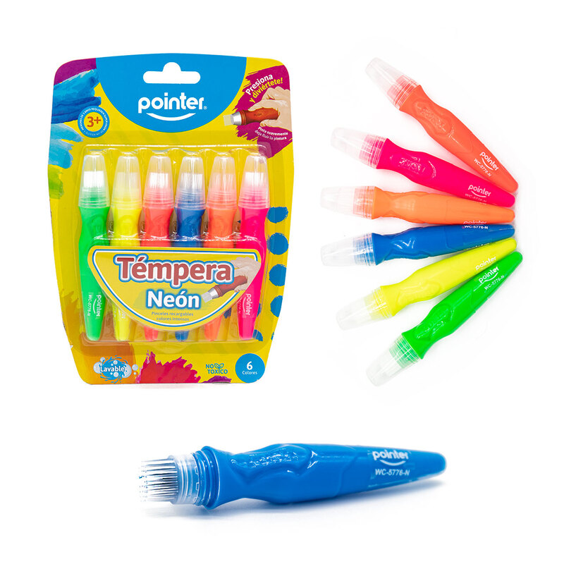 TEMPERA NEON TIPO BROCHA x6 COLORES