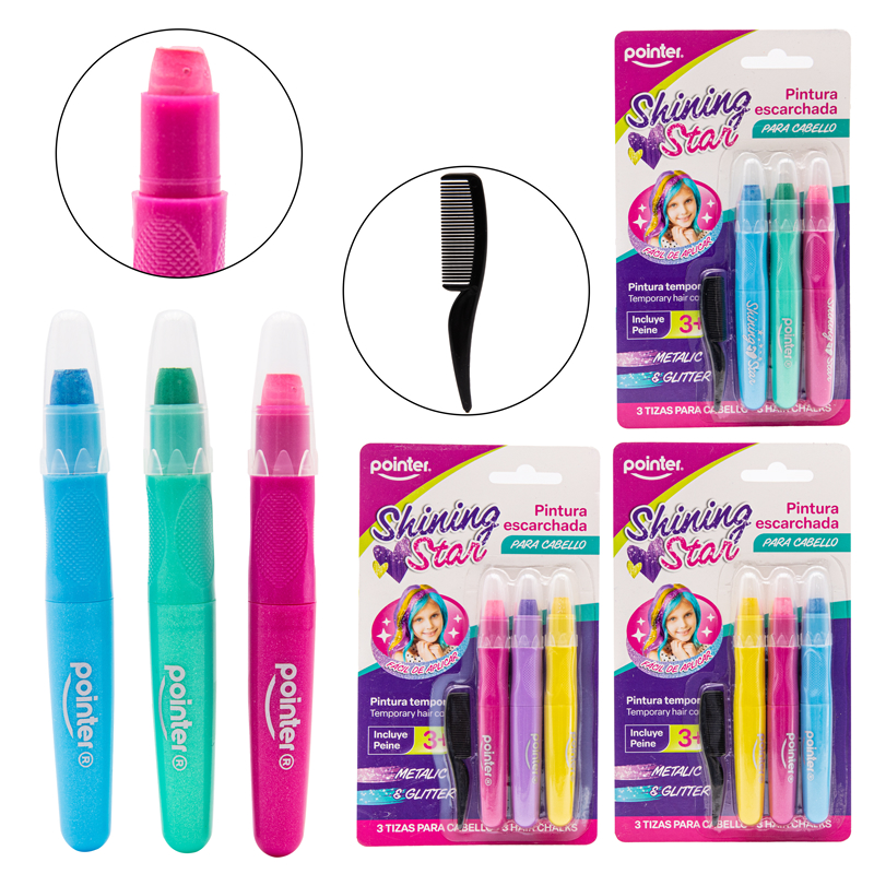 PINTURA ESCARCHADA PARA EL CABELLO x3 COLORES