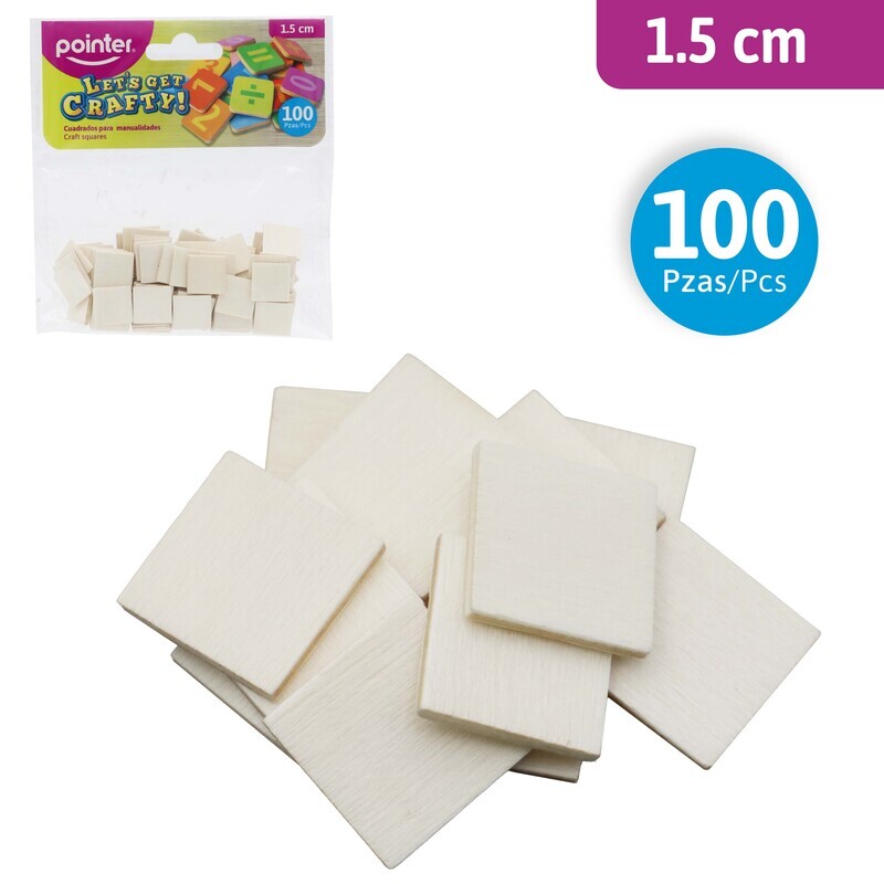 CUADRADOS DE MADERA PARA MANUALIDADES 1.5CM x100PZAS