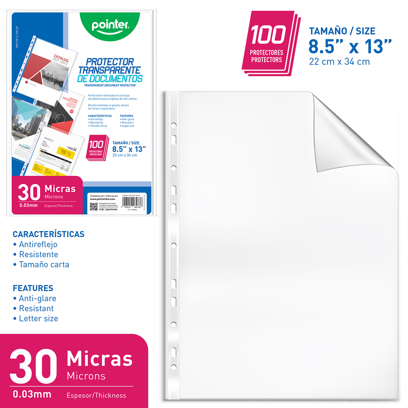 FUNDAS PROTECTORAS TRANSPARENTE 30 MICRAS - 100 HOJAS 22x34Cm