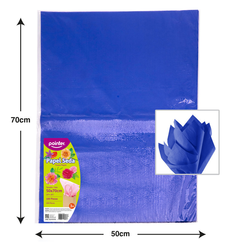PAPEL SEDA 50 x 70cm, SET x 100 PIEZAS (AZUL)