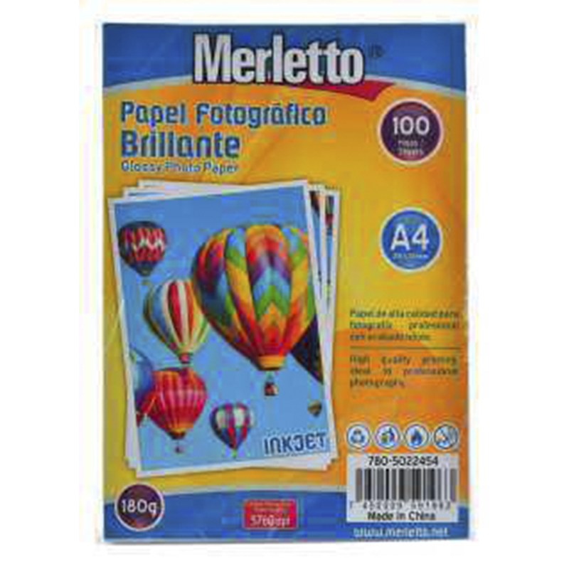PAPEL FOTOGRAFICO BRILLANTE 180G - A4 x100 HOJAS