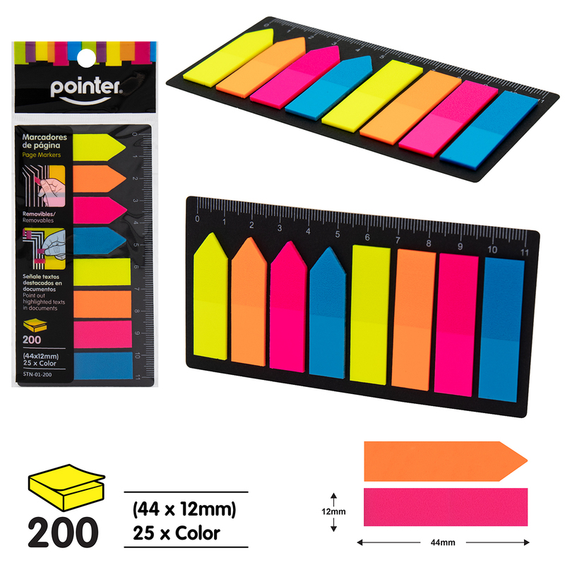 MARCADORES DE PAGINA ADHESIVOS NEON - 4.4 x 1.2CM x200UND