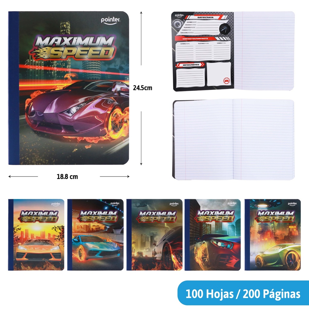 CUADERNO COSIDO A4 RAYA ANCHA x100 HOJAS (CARROS)