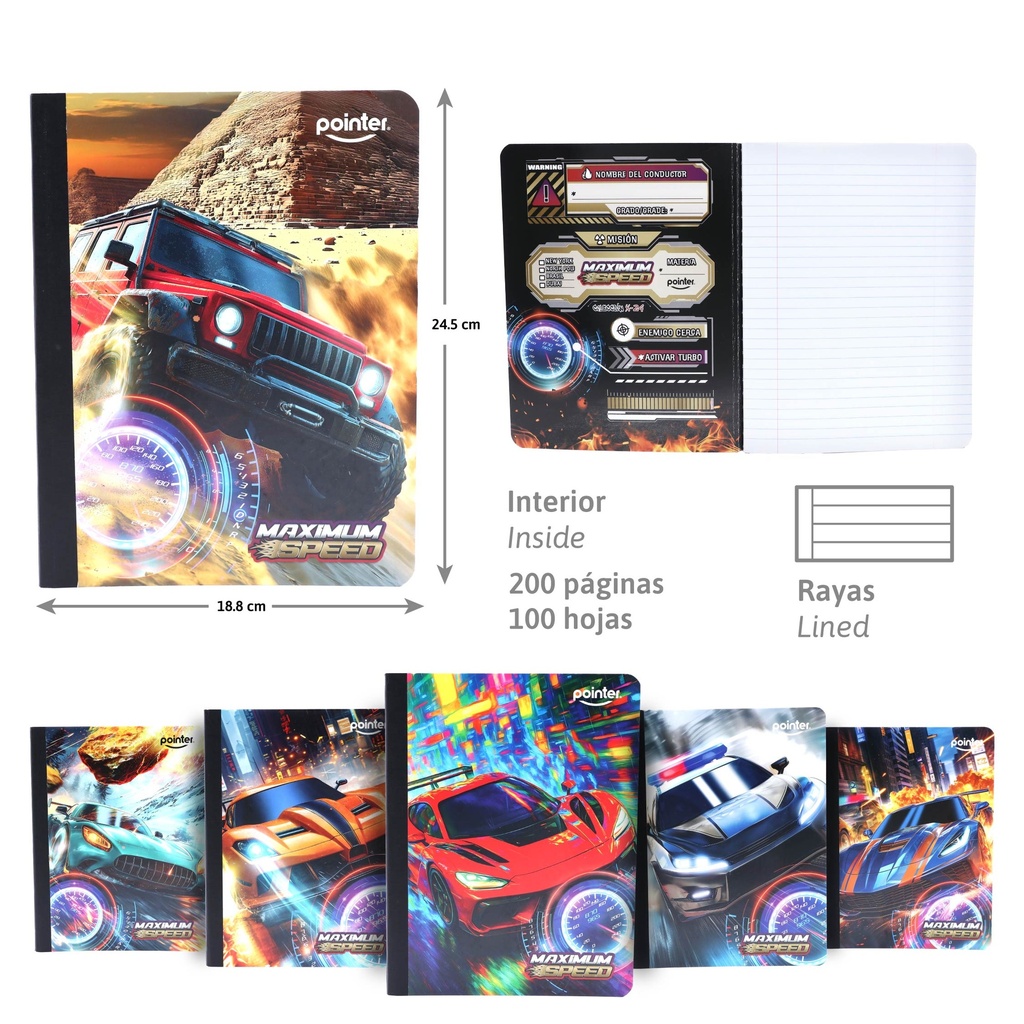 CUADERNO COSIDO A4 RAYA ANCHA x100 HOJAS (CARROS)