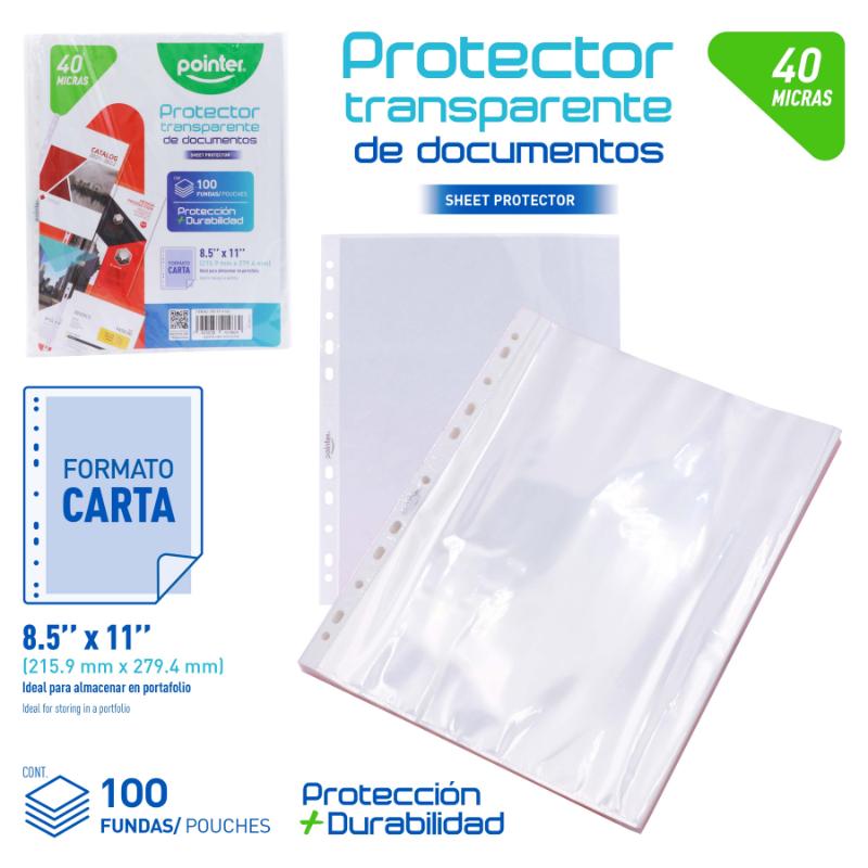 FUNDA PROTECTORA TRANPARENTE 40 MICRAS - TAMAÑO CARTA 21,5x27,9Cm