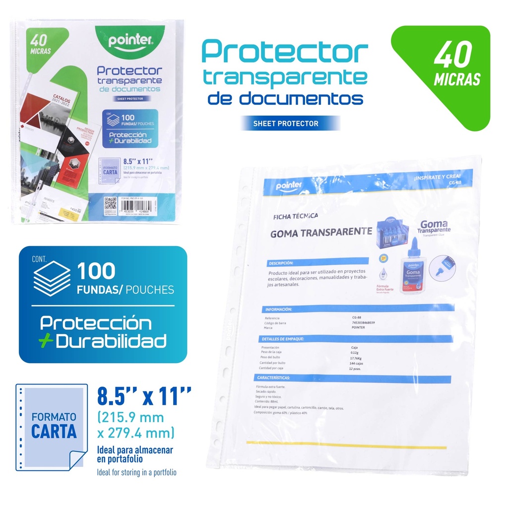 PROTECTOR DE HOJAS 40 MICRAS 8.5"x11"