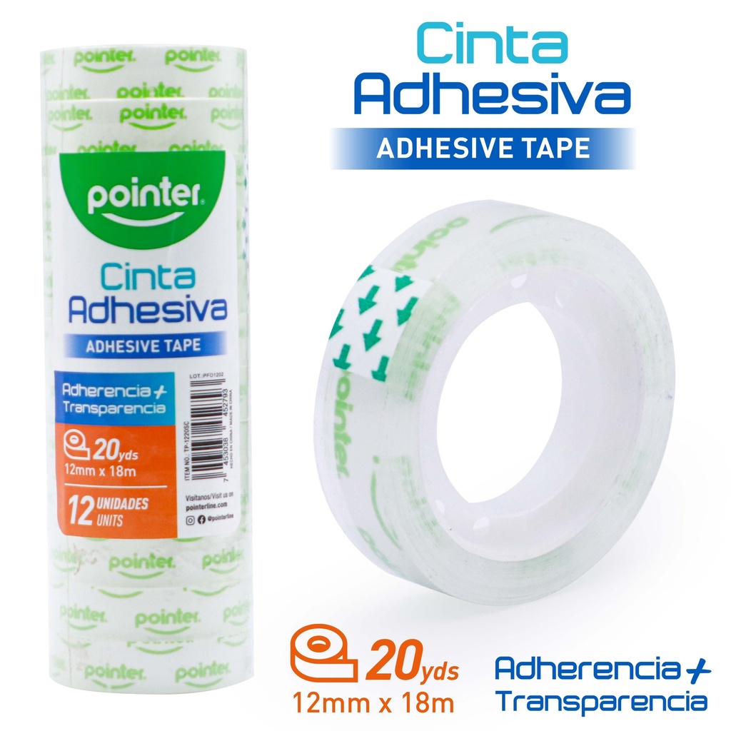 CINTA ADHESIVA TRANSPARENTE x 12 PZAS.