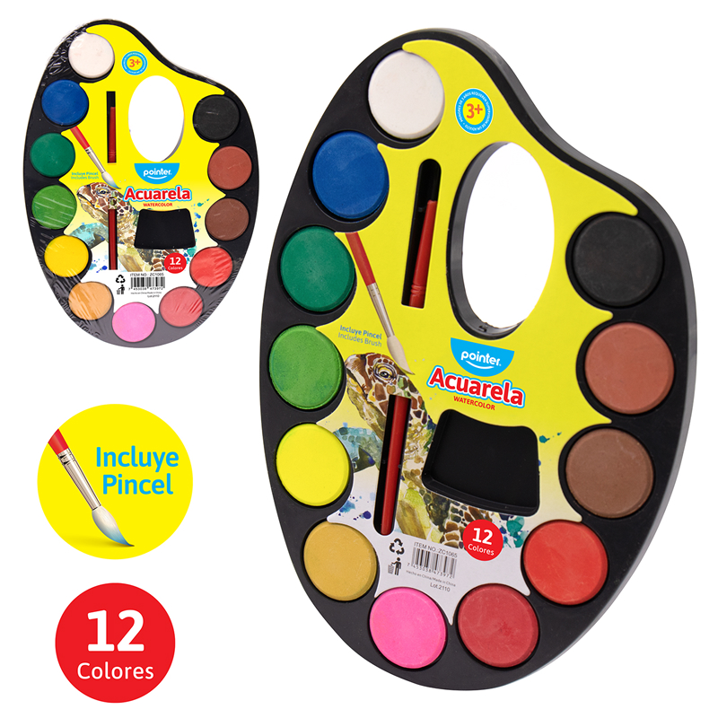 ACUARELA 12 COLORES + PINCEL