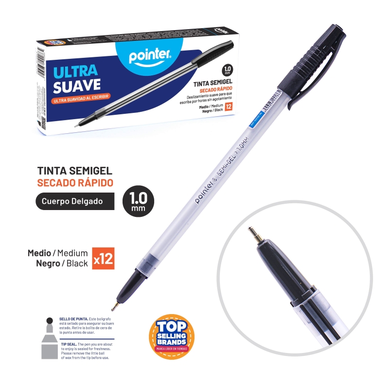 BOLIGRAFO SEMIGEL NEGRO ULTRA SUAVE 1.0MM 