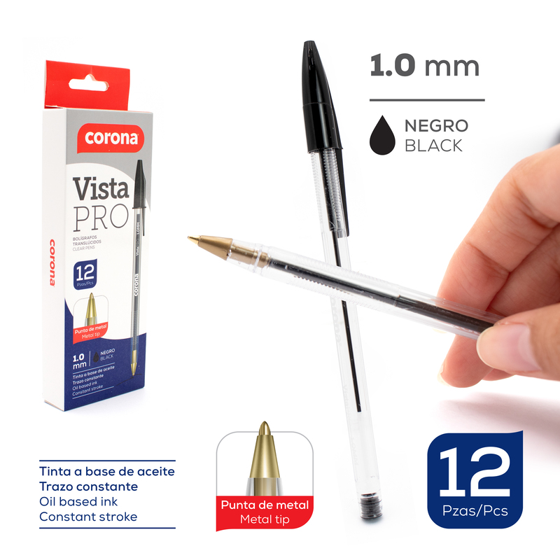 BOLIGRAFO NEGRO 1.0mm x 12