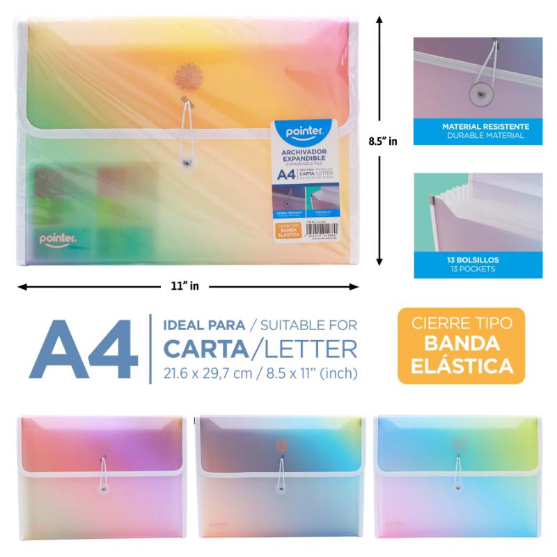 ARCHIVADOR 13 BOLSILLOS CARTA/A4 21,6x27,9Cm