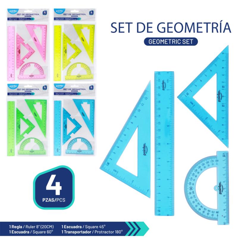 SET DE REGLAS GEOMETRICAS 20CM 4 PIEZAS