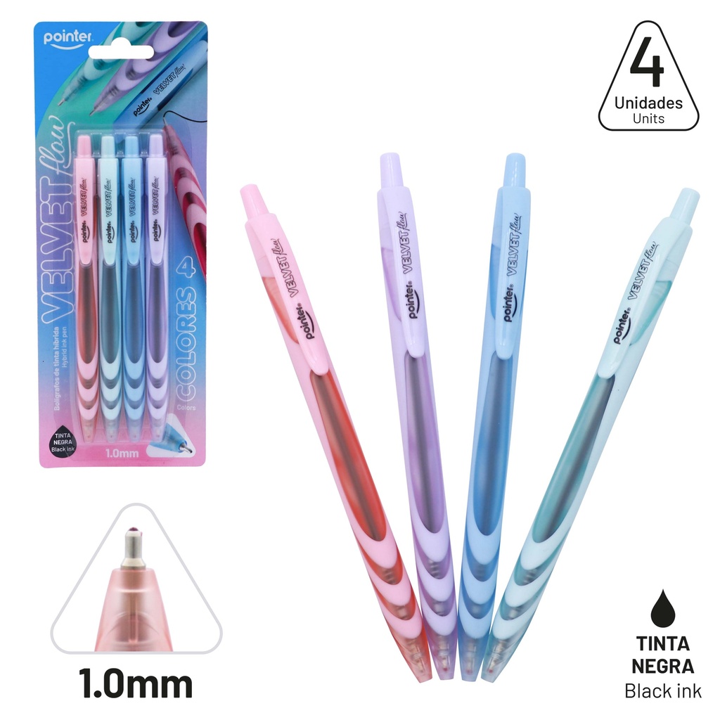 BOLIGRAFO HIBRIDO TINTA NEGRA 1.0MM 4 PIEZAS