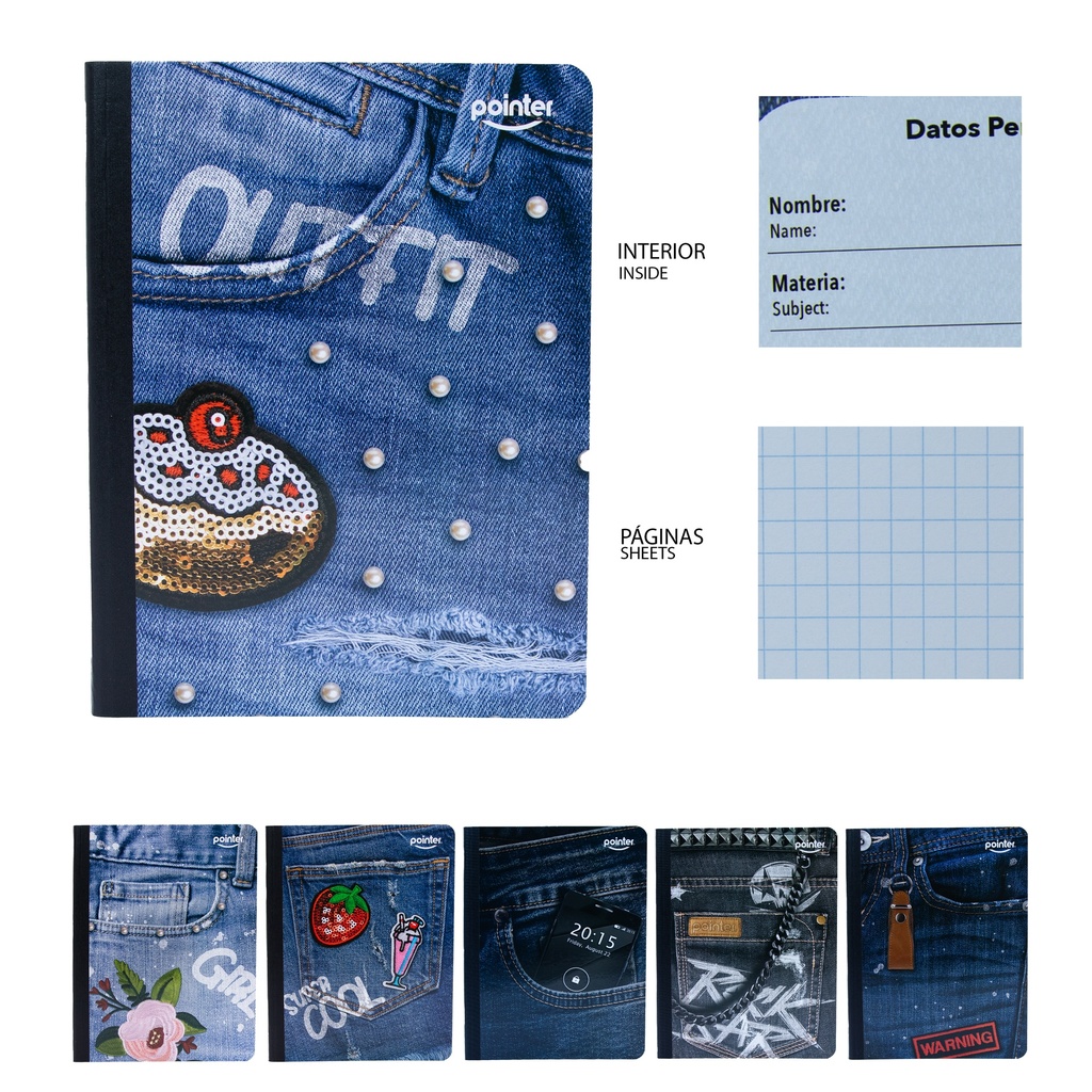CUADERNO COSIDO CUADRITOS 200 PAGINAS (JEANS)