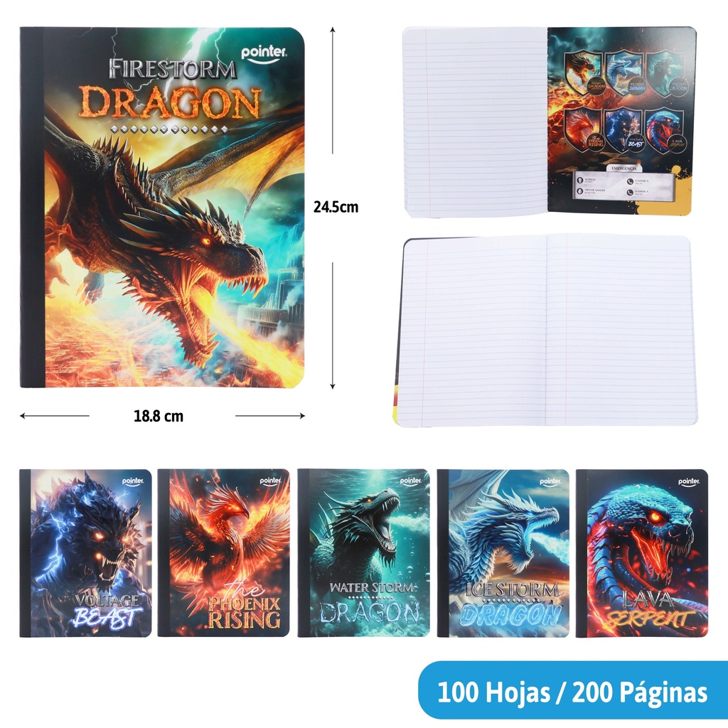 CUADERNO COSIDO RAYA ANCHA 200 PAGINAS (DRAGON)
