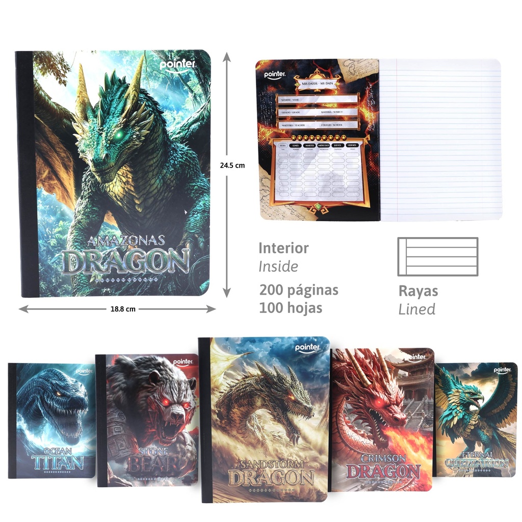 CUADERNO COSIDO RAYA ANCHA 200 PAGINAS (DRAGON)