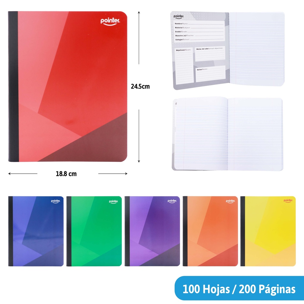 CUADERNO COSIDO A4 DOBLE LINEA x100 HOJAS (COLOR)