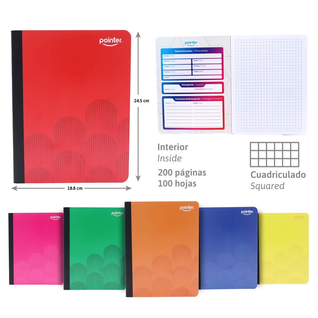CUADERNO COSIDO CUADRITOS 200 PAGINAS (COLOR)