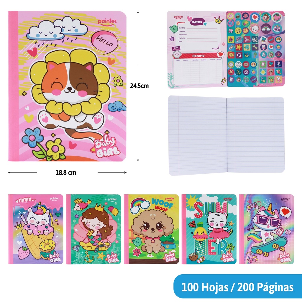 CUADERNO COSIDO A4 RAYA ANCHA x100 HOJAS (STICKERS)