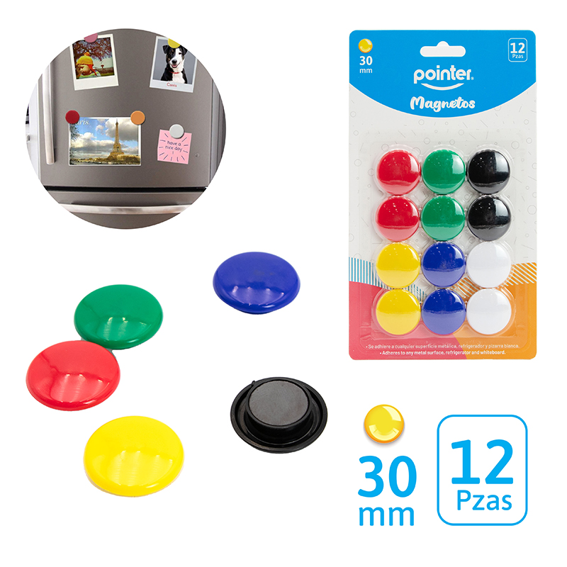 MAGNETOS COLORES BRILLANTES - 3CM x12PZAS