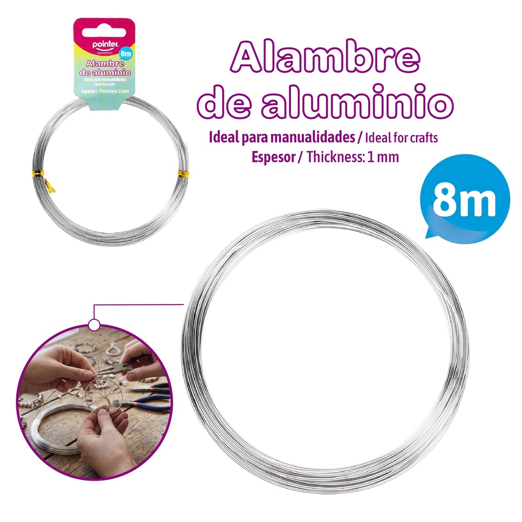 ALAMBRE DE ALUMINIO PARA MANUALIDADES (PLATEADO) 1MM x 8M