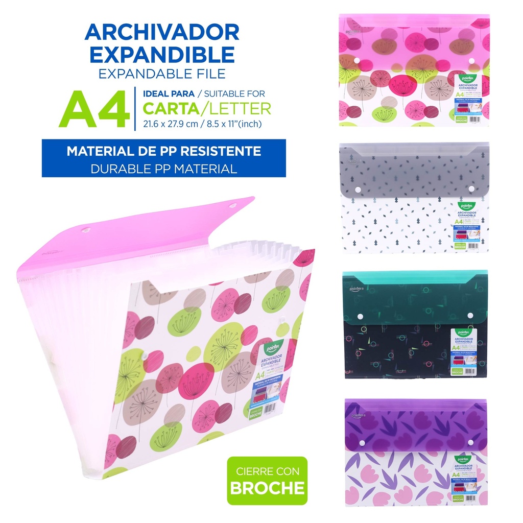 ARCHIVADOR EXPANDIBLE A4 13 BOLSILLOS - CIERRE CON BROCHE 