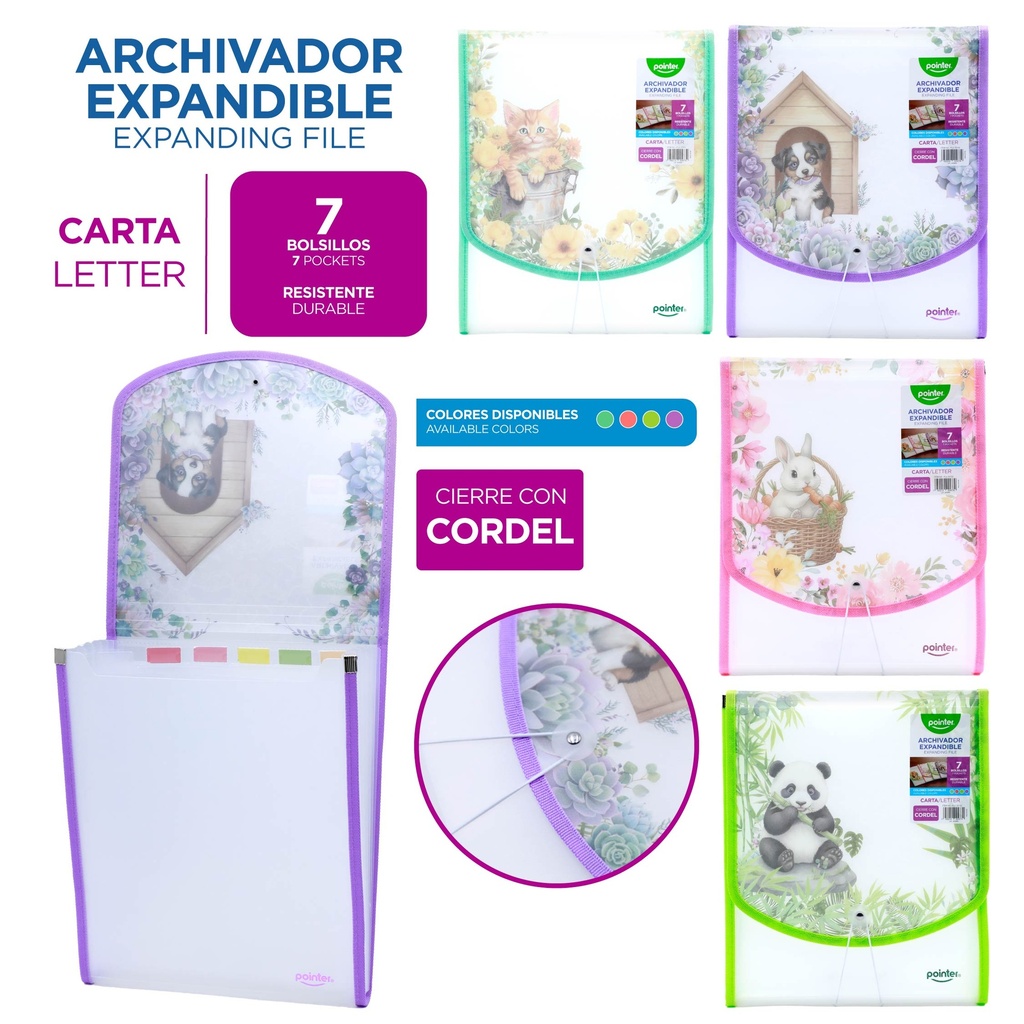 ARCHIVADOR EXPANDIBLE VERTICAL 7 BOLSILLOS