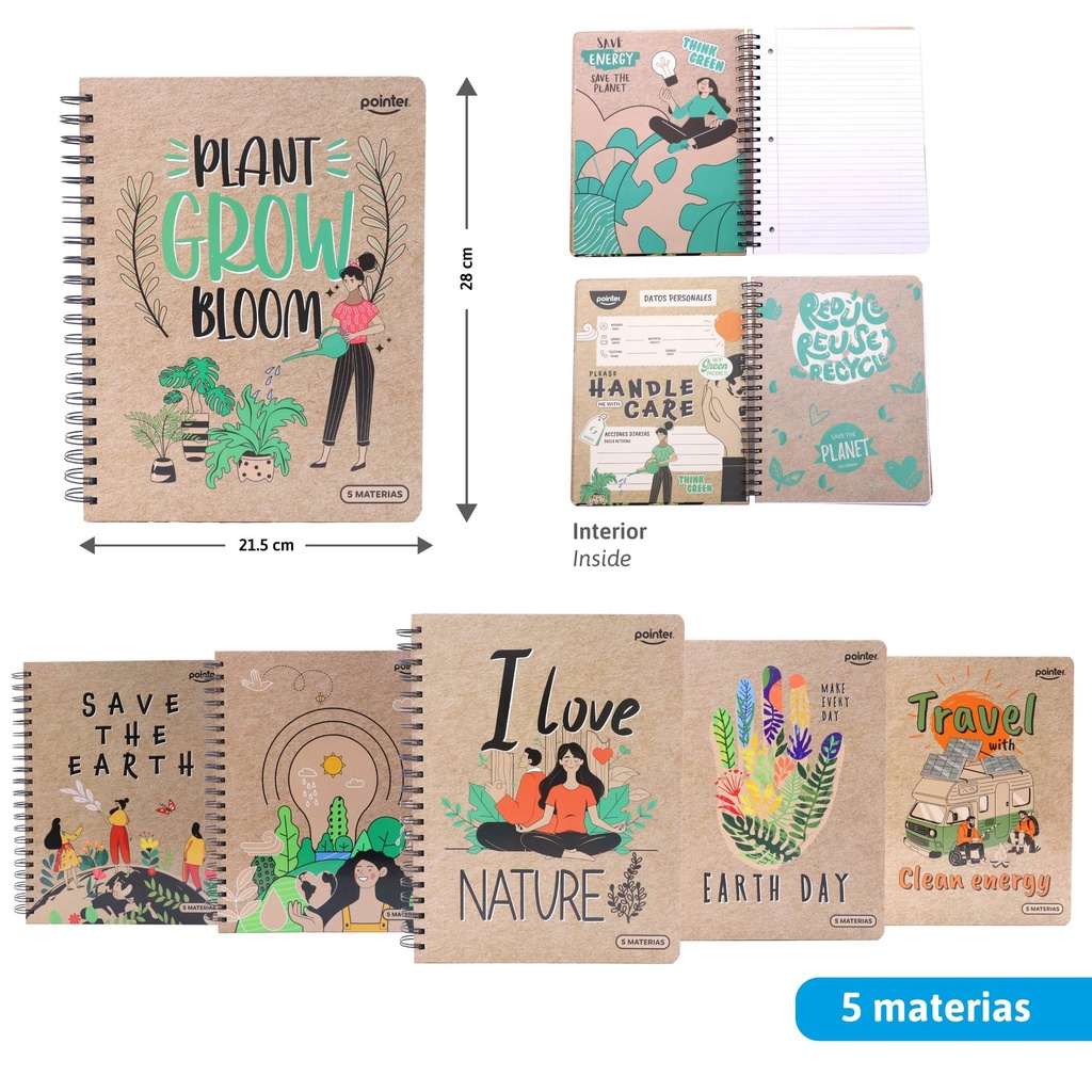 LIBRETA ESPIRAL ECOLOGICO - 5 MATERIAS x165 HOJAS