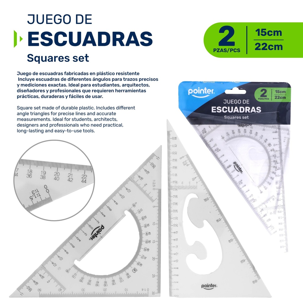 JUEGO DE ESCUADRAS 15 Y 23CM