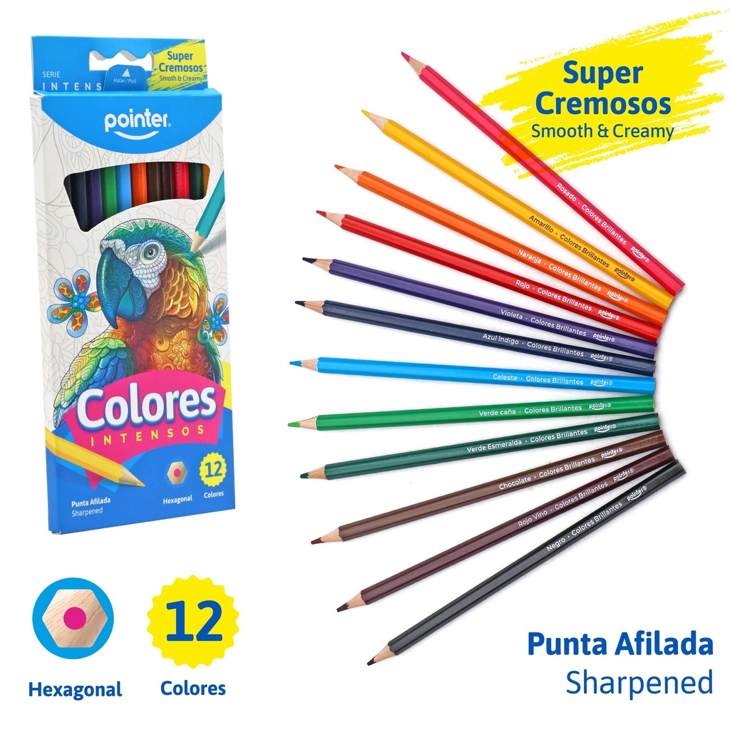LAPICES DE COLORES x12PZS -  INTENSOS CUERPO HEXAGONAL
