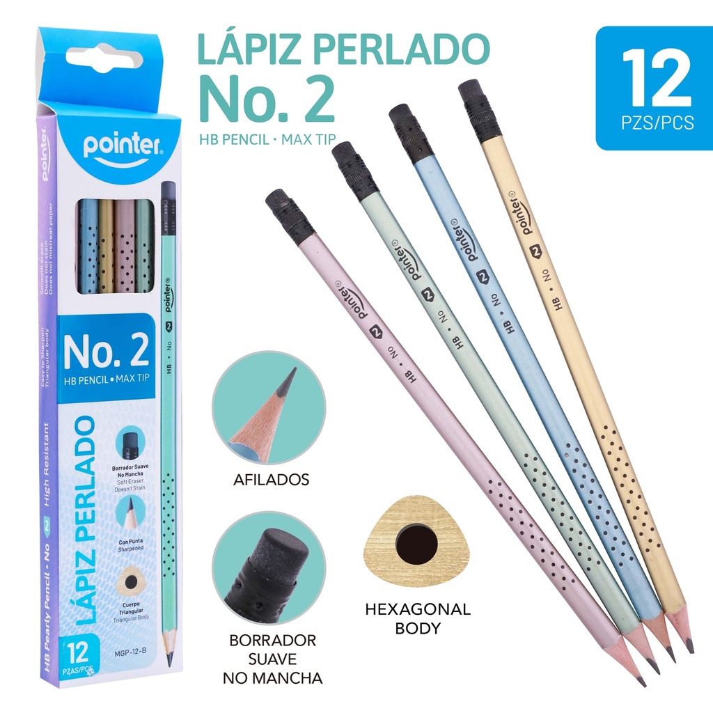 LAPIZ METALIZADO DE GRAFITO 2HB - CUERPO TRIANGULAR x12PZS CAJA